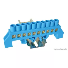   TRACON NPE-B8-10 Szigetelt földelősín (N/PE), kék 230/400VAC, 100A, 8×12mm, 10P, IP20