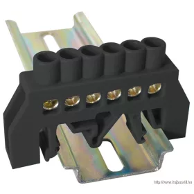   TRACON NPE-BK6-6 Szigetelt földelősín (N/PE), fekete 230/400VAC, 63A, 6×9mm, 6P, IP20