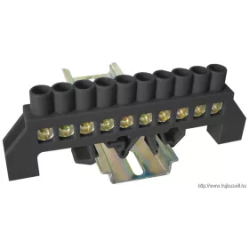   TRACON NPE-BK8-10 Szigetelt földelősín (N/PE), fekete 230/400VAC, 100A, 8×12mm, 10P, IP20