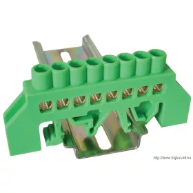   TRACON NPE-G6-8 Szigetelt földelősín (N/PE), zöld 230/400VAC, 63A, 6×9mm, 8P, IP20