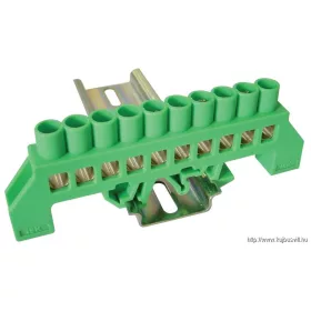   TRACON NPE-G8-10 Szigetelt földelősín (N/PE), zöld 230/400VAC, 100A, 8×12mm, 10P, IP20