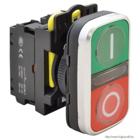   TRACON NYG3-DL1 Kettős világító BE-KI nyomógomb, I-O, zöld+piros 1×NO+1×NC, 5A/230V AC-15, IP65, LED 230V AC/DC