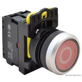   TRACON NYG3-P2L Jelölt, világító nyomógomb, piros, (fehér 0) 1×NC, 5A/230V AC-15, IP65, LED 230V AC/DC