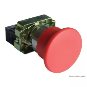   TRACON NYGBC42PTS Tok. gombafejű vésznyomógomb, fémalap,piros,sárga f.,nem ret 1×NC, 3A/400V AC, IP42, d=40mm