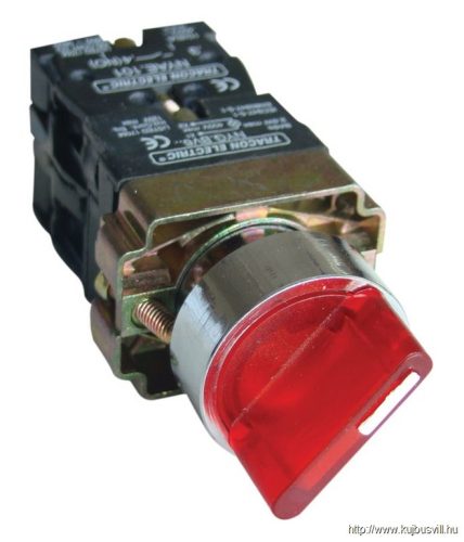 NYGBK3465P Világítókaros kapcsoló, fémalap, piros, LED,3állású, izzó n. 1×NC+1×NO, 3A/400V AC, IP42