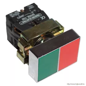  TRACON NYKK8325T Tokozott kettős BE-KI nyomógomb, fémalap, zöld+piros 1×NC+1×NO, 3A/400V AC, IP44