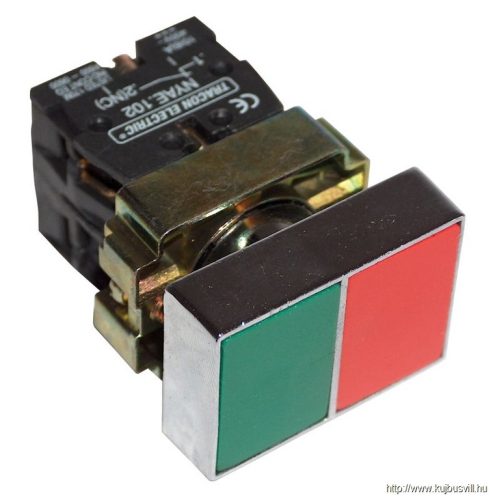 NYKK8325T Tokozott kettős BE-KI nyomógomb, fémalap, zöld+piros 1×NC+1×NO, 3A/400V AC, IP44