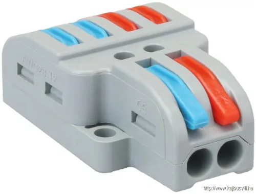 TRACON OVO2P24 Többpólusú csavar nélküli vezetékösszekötő, nyitható 0,5-4mm2, 32A, 400VAC 2P