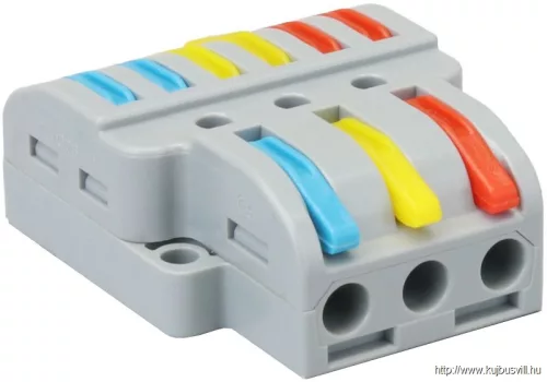 TRACON OVO3P36 Többpólusú csavar nélküli vezetékösszekötő, nyitható 0,5-4mm2, 32A, 400VAC 3P