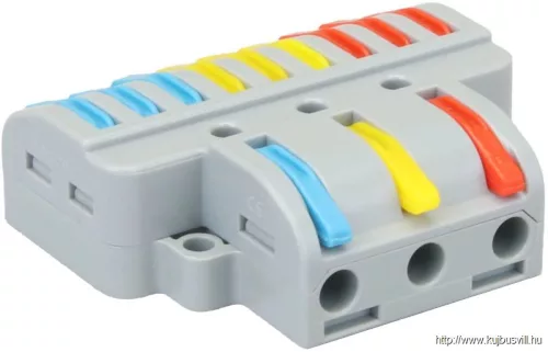 TRACON OVO3P39 Többpólusú csavar nélküli vezetékösszekötő, nyitható 0,5-4mm2, 32A, 400VAC 3P