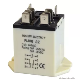   TRACON RJ08-24AC Nagyteljesítményű relé 24V AC / 2×CO (30A, 230V AC / 28V DC)