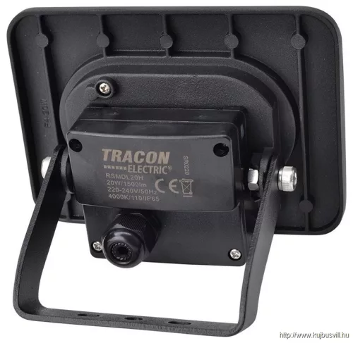 TRACON RSMDL20H LED fényvető beépített bekötődobozzal (kábel nélkül),fekete 220-240V AC, 20W, 4000K, IP65, 1600lm, EEI=G