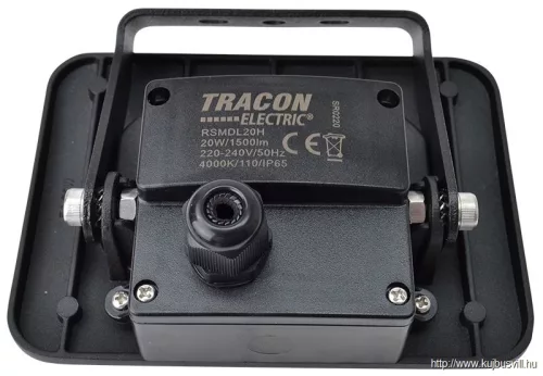 TRACON RSMDL20H LED fényvető beépített bekötődobozzal (kábel nélkül),fekete 220-240V AC, 20W, 4000K, IP65, 1600lm, EEI=G