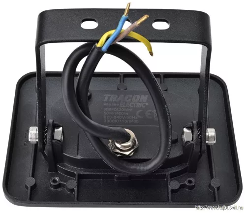 TRACON RSMDL20WW Fekete SMD fényvető 20W, 3000K, IP65, 220-240V AC, 1500lm, EEI=G