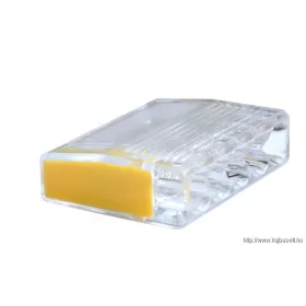   TRACON RVO2,5-5 Csavar nélküli vezetékösszekötő, átlátszó/sárga 5×0,5-2,5mm2, 450VAC, max. 16A