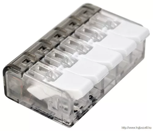TRACON RVON5 Csavar nélküli vezetékösszekötő, nyitható átlátszó 0,2-4mm2, 32A, 450VAC 5P