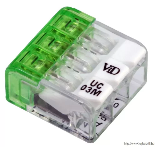 TRACON RVONK3 Csavar nélküli vezetékösszekötő, nyitható átlátszó 0,2-2,5mm2, 24A, 450VAC 3P