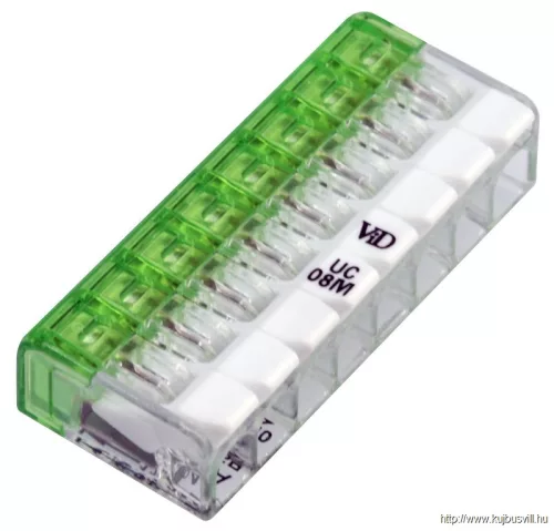 TRACON RVONK8 Csavar nélküli vezetékösszekötő, nyitható átlátszó 0,2-2,5mm2, 24A, 450VAC 8P