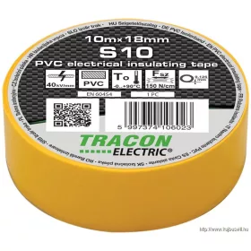   TRACON S10 Szigetelőszalag, sárga 10m×18mm, PVC, 0-90°C, 40kV/mm