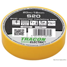   TRACON S20 Szigetelőszalag, sárga 20m×18mm, PVC, 0-90°C, 40kV/mm
