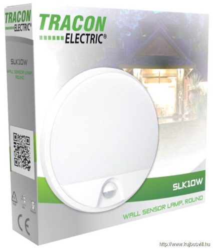 TRACON SLK15W Mozgásérzékelős kerek fali lámpatest 230VAC, 15W, 140°, 2-9m, 10s-5m, 4500K , IP54, 1100lm, EEI=G