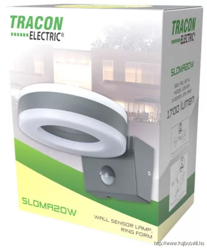 TRACON SLOMA20W Mozgásérzékelős fali lámpatest, gyűrű forma, antracit 230VAC,20W,1700lm,4500K,10s-5m,3-2000lx,9m,IP65,EEI=F