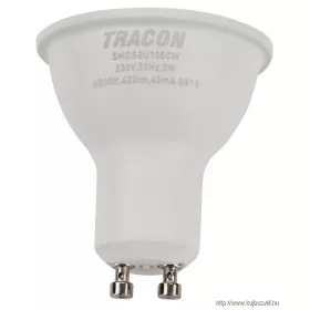   TRACON SMDSGU105CW Műanyag házas SMD LED spot fényforrás SAMSUNG chippel 230V,50Hz,GU10,5W,470lm,6500K,120°,SAMSUNG chip, EEI=F