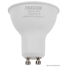   TRACON SMDSGU107W Műanyag házas SMD LED spot fényforrás SAMSUNG chippel 230V,50Hz,GU10,7W,600lm,3000K,120°,SAMSUNG chip, EEI=F