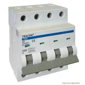   TRACON TDA-4B-6 Kismegszakító, 4 pólus, B karakterisztika 6A, B, 4P, 10kA
