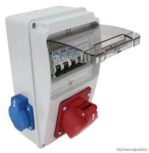 TRACON TDB01-6MV Csatlakozó doboz védelemmel, vezetékezett, készre szerelt Prot.:MCB,Out:2×SCHUKO+1×16A(3P+N+E)