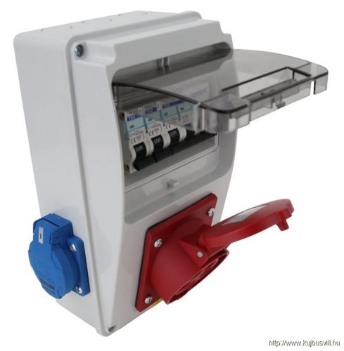 TRACON TDB01-6MV Csatlakozó doboz védelemmel, vezetékezett, készre szerelt Prot.:MCB,Out:2×SCHUKO+1×16A(3P+N+E)