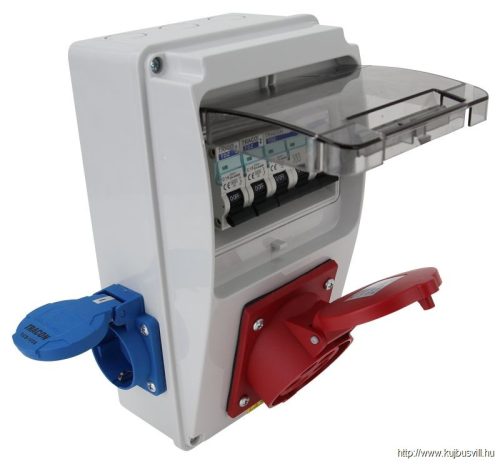 TRACON TDB01-6MV Csatlakozó doboz védelemmel, vezetékezett, készre szerelt Prot.:MCB,Out:2×SCHUKO+1×16A(3P+N+E)