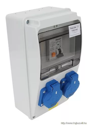 TRACON TDB02-6MV Csatlakozó doboz védelemmel, vezetékezett, készre szerelt Prot.:RCBO,Out:2×SCHUKO