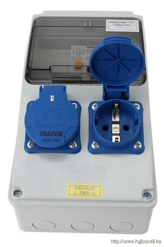 TRACON TDB02-6MV Csatlakozó doboz védelemmel, vezetékezett, készre szerelt Prot.:RCBO,Out:2×SCHUKO