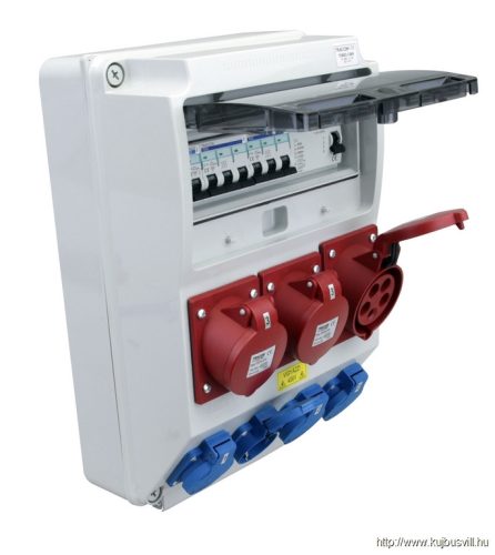 TRACON TDB03-12MV Csatlakozó doboz védelemmel, vezetékezett, készre szerelt Prot.:RCCB,MCB,Out:4×SCHUKO+2×16A(3P+N+E)+1×32A(3P+N+E)