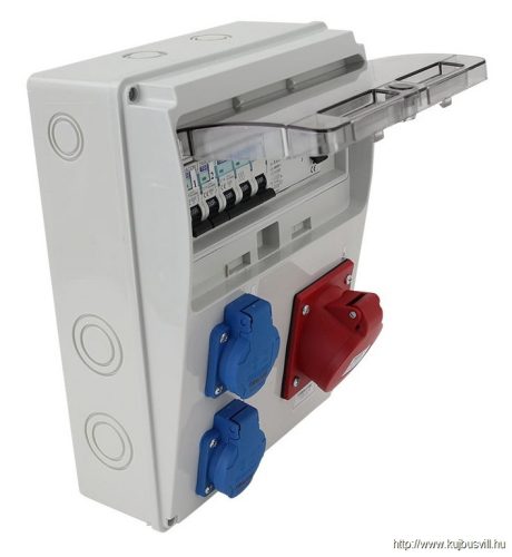 TRACON TDB04-11MV Csatlakozó doboz védelemmel, vezetékezett, készre szerelt Prot.:RCCB,MCB,Out:2×SCHUKO+1×16A(3P+N+E)