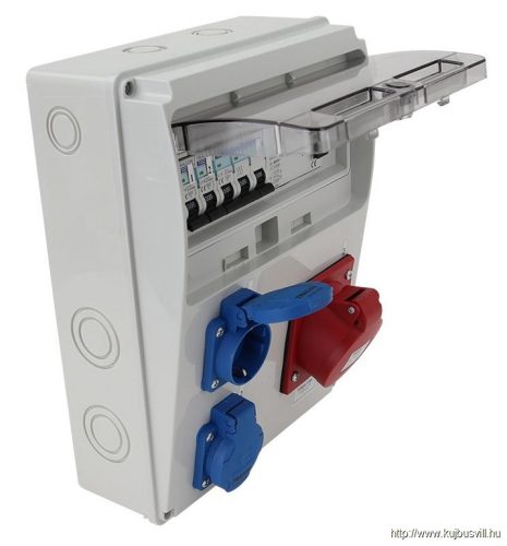 TRACON TDB04-11MV Csatlakozó doboz védelemmel, vezetékezett, készre szerelt Prot.:RCCB,MCB,Out:2×SCHUKO+1×16A(3P+N+E)