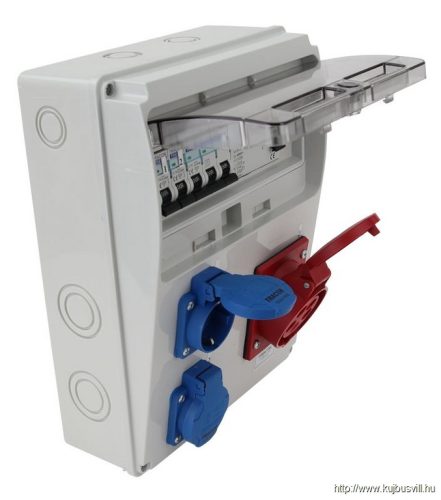 TRACON TDB04-11MV Csatlakozó doboz védelemmel, vezetékezett, készre szerelt Prot.:RCCB,MCB,Out:2×SCHUKO+1×16A(3P+N+E)