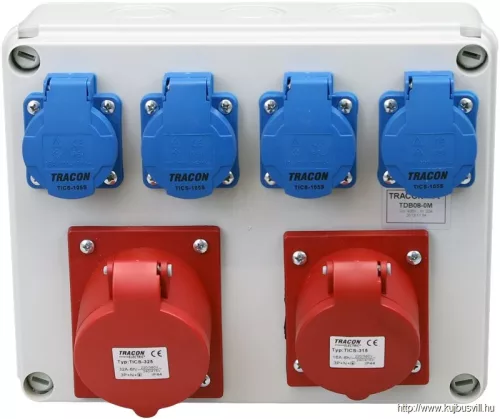 TRACON TDB08-0M Csatlakozó doboz, védelem nélkül Out:4×SCHUKO+1×16A(3P+N+E)+1×32A(3P+N+E)