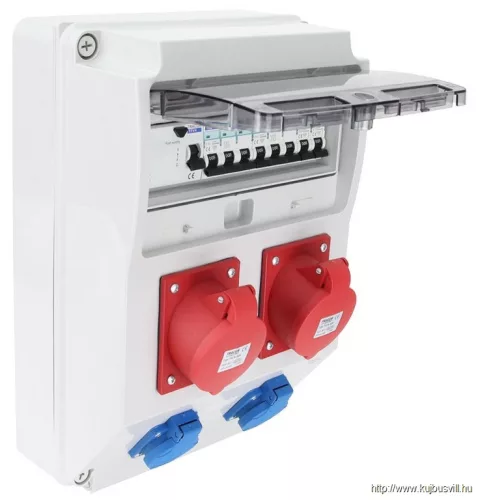 TRACON TDB09-12MV Csatlakozó doboz védelemmel, vezetékezett, készre szerelt Prot.:RCCB,MCB,Out:2×SCHUKO+2×32A(3P+N+E)