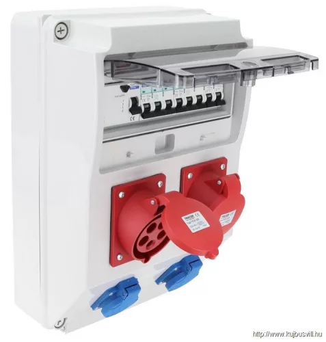 TRACON TDB09-12MV Csatlakozó doboz védelemmel, vezetékezett, készre szerelt Prot.:RCCB,MCB,Out:2×SCHUKO+2×32A(3P+N+E)