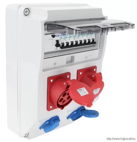 TRACON TDB09-12MV Csatlakozó doboz védelemmel, vezetékezett, készre szerelt Prot.:RCCB,MCB,Out:2×SCHUKO+2×32A(3P+N+E)