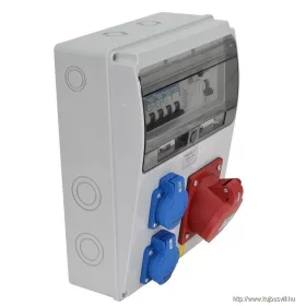   TRACON TDB10-11MVSK Csatlakozó doboz védelemmel, vezetékezett, készre szerelt Prot.:RCCB,MCB,Out:2×FRENCH+1×32A(3P+N+E)