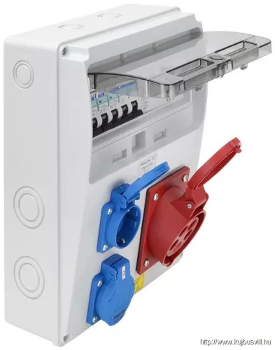 TRACON TDB10-11MV Csatlakozó doboz védelemmel, vezetékezett, készre szerelt Prot.:RCCB,MCB,Out:2×SCHUKO+1×32A(3P+N+E)