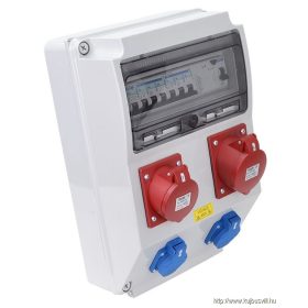   TRACON TDB12-12MV Csatlakozó doboz védelemmel, vezetékezett, készre szerelt Prot.:RCCB,MCB,Out:2×SCHUKO+1×32A(3P+N+E)+1×16A(3P+N+E)