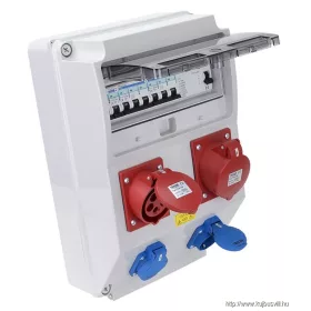   TRACON TDB12-12MVSK Csatlakozó doboz védelemmel, vezetékezett, készre szerelt Prot.:RCCB,MCB,Out:2×FRENCH+1×32A(3P+N+E)+1×16A(3P+N+E)