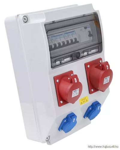 TRACON TDB12-12MVSK Csatlakozó doboz védelemmel, vezetékezett, készre szerelt Prot.:RCCB,MCB,Out:2×FRENCH+1×32A(3P+N+E)+1×16A(3P+N+E)