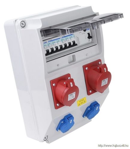 TRACON TDB12-12MV Csatlakozó doboz védelemmel, vezetékezett, készre szerelt Prot.:RCCB,MCB,Out:2×SCHUKO+1×32A(3P+N+E)+1×16A(3P+N+E)