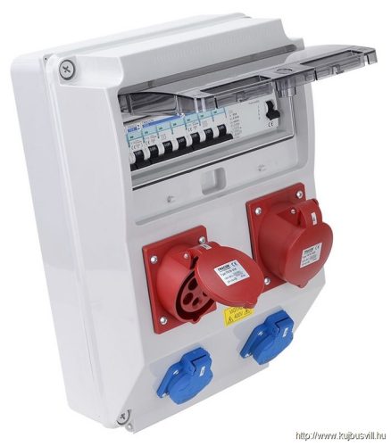 TRACON TDB12-12MV Csatlakozó doboz védelemmel, vezetékezett, készre szerelt Prot.:RCCB,MCB,Out:2×SCHUKO+1×32A(3P+N+E)+1×16A(3P+N+E)