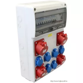   TRACON TDB13-16MV Csatlakozó doboz védelemmel, vezetékezett, készre szerelt Prot.:RCCB,MCB,Out:6×SCHUKO+2×16A(3P+N+E)+2×32A(3P+N+E)